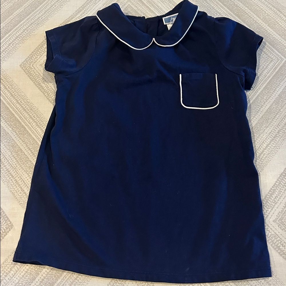 Jacadi Navy Blue Girls Collared Shirt w/ White Accents and Front Pocket Size 6Y